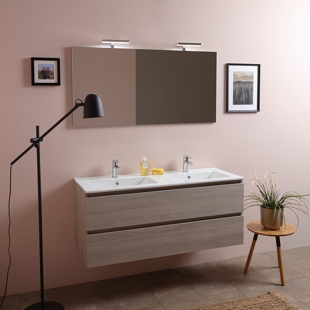 Meuble de salle de bains double lavabo avec miroir 120 cm orme - 2