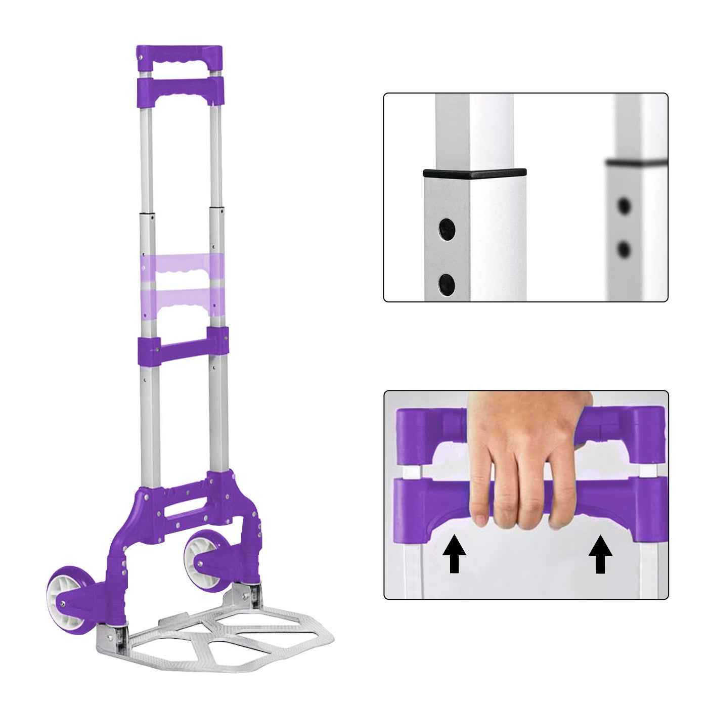 Aitsse- Carrinho de mão dobrável de alumínio + corda, suporta até 70 kg-(lilás) - 3