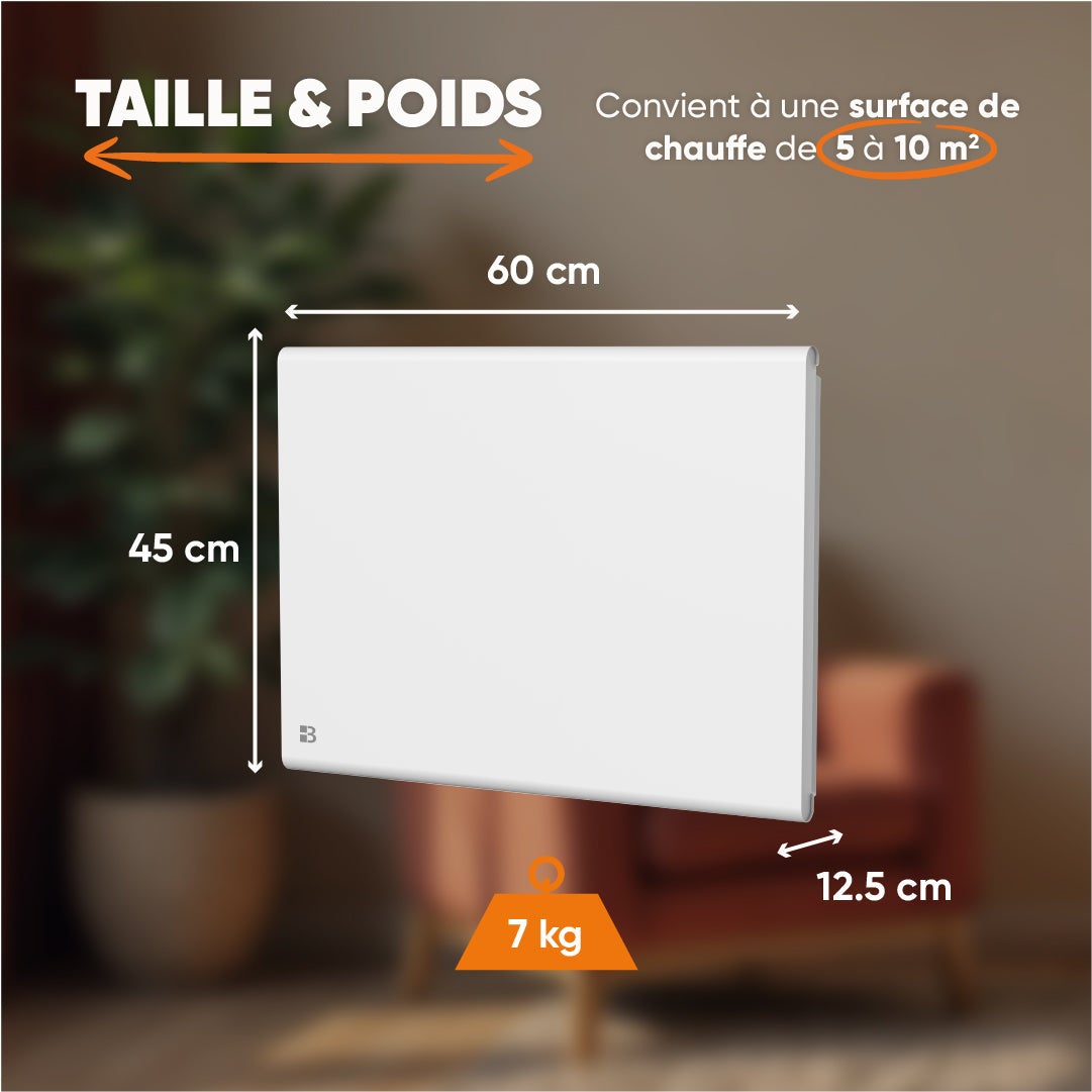 Radiateur électrique fixe à inertie sèche céramique+film 1000W Bestherm Freya horizontal blanc - 5