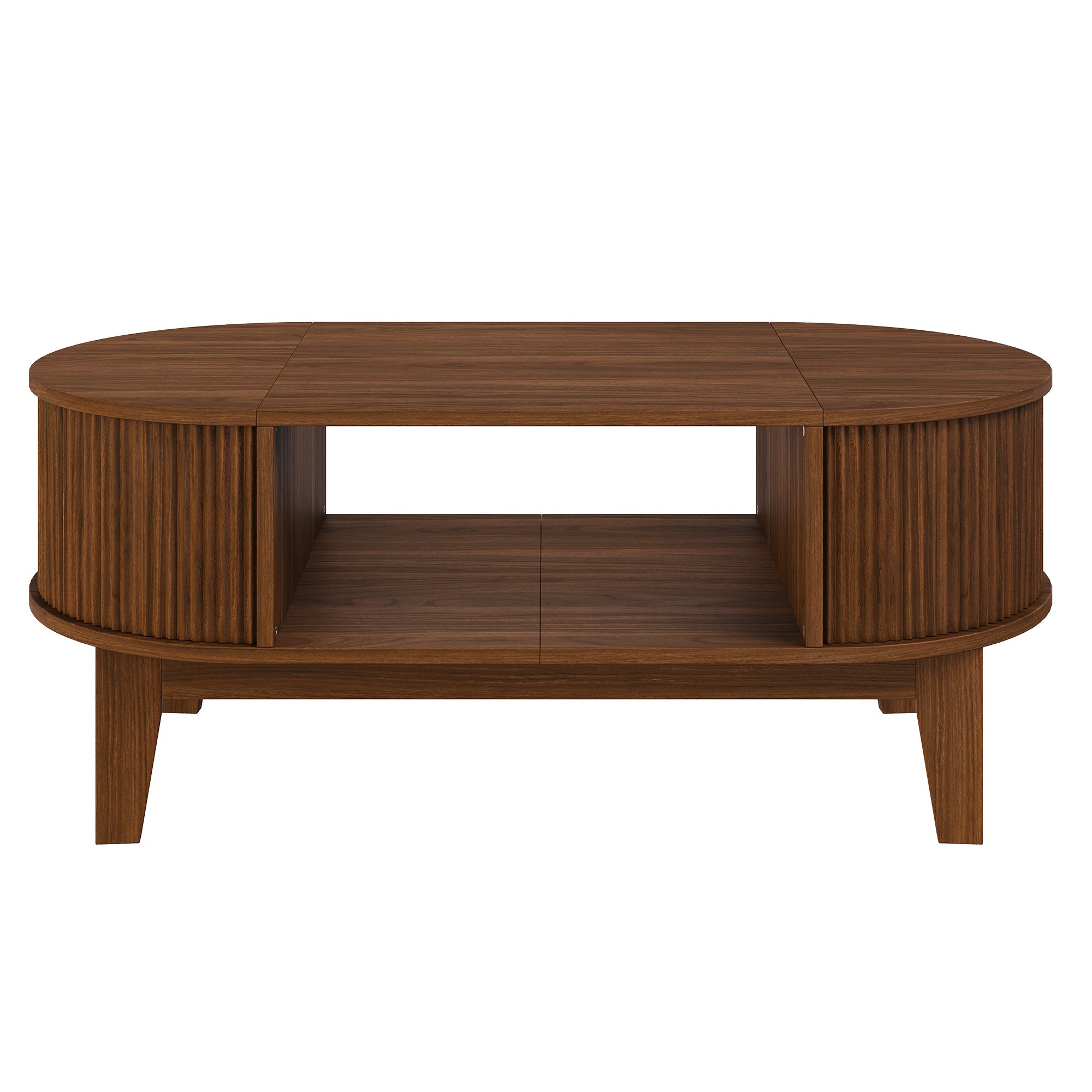 Table Basse Ovale en Bois, Table de Salon avec Rangement Caché, Table Basse avec Etagere Ouverte pour Salon, Chambre, Bureau, Noyer(100x50x50cm) - 9