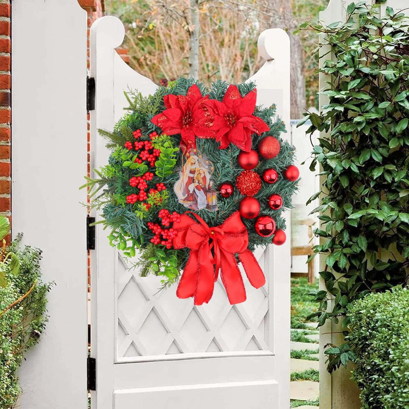 Ghirlanda natalizia, decorazione invernale con ghirlanda, adornata con pigne e bacche rosse, decorazione per la casa durante le feste, 30 cm - 3