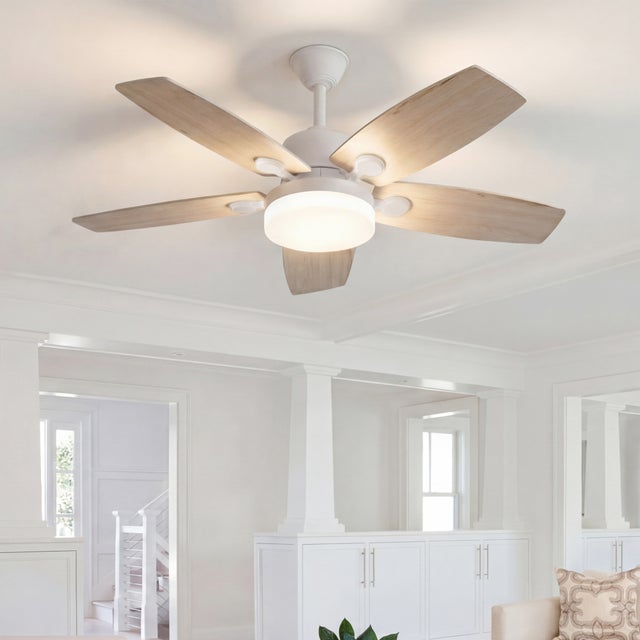 Ventilateur de plafond, 2-en-1 couleur bois naturel avec éclairage LED (modèle à 5 pales de 42 pouces en contreplaqué), L106.6cm