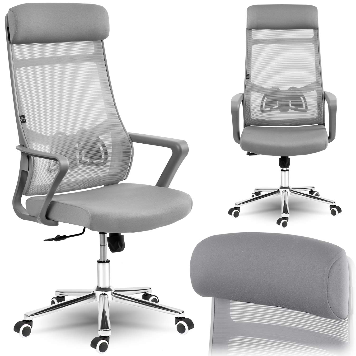 Fotel biurowy obrotowy Sofotel Brema szary ergonomiczny krzesło mikrosiatka 240402