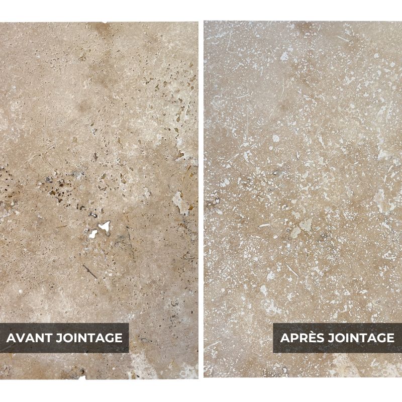 Carrelage en travertin deuxième choix - Opus : 4 formats, 1,2 cm - Vendu en lot de 0.74 m² - 7