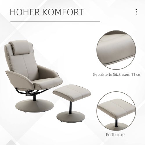 Fauteuil relax pivotant 360° gris avec repose-pieds, dossier inclinable 145°, fauteuil TV confortable pour salon moderne - 5