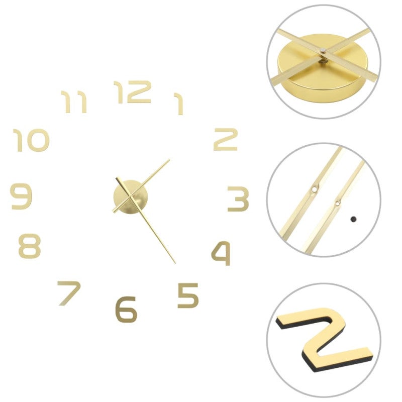 Vidaxl reloj de pared 3d con diseño moderno 100 cm xxl dorado