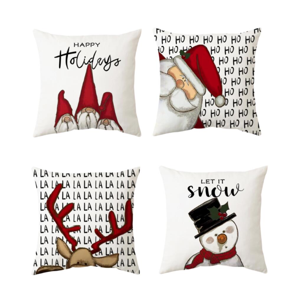 Set 4 Federe Cuscini Natalizi - Babbo Natale, Pupazzo di Neve, Renna