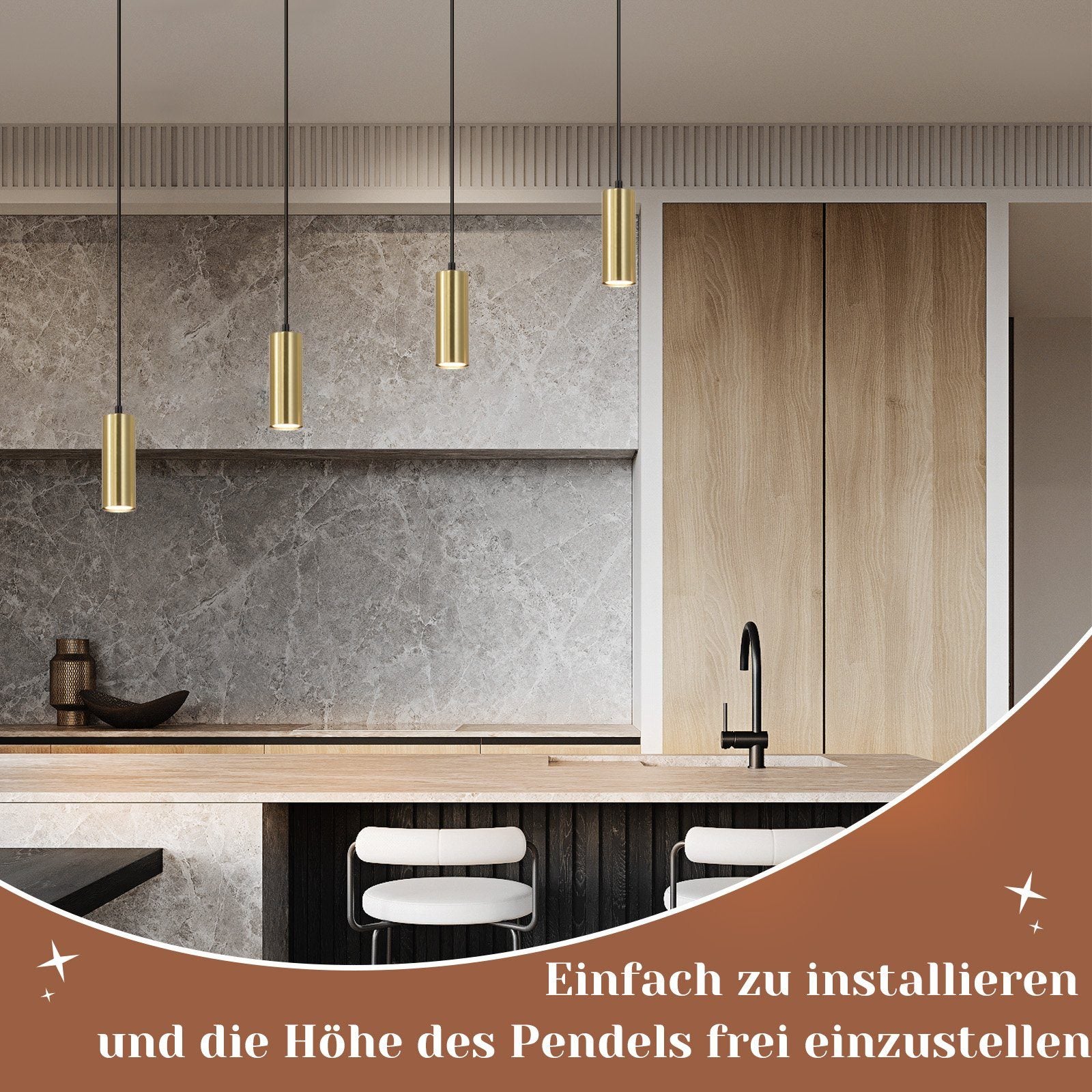 ZMH Suspension 4 lumières Doré Retro GU10 métal style industriel Lustre 170cm - 7