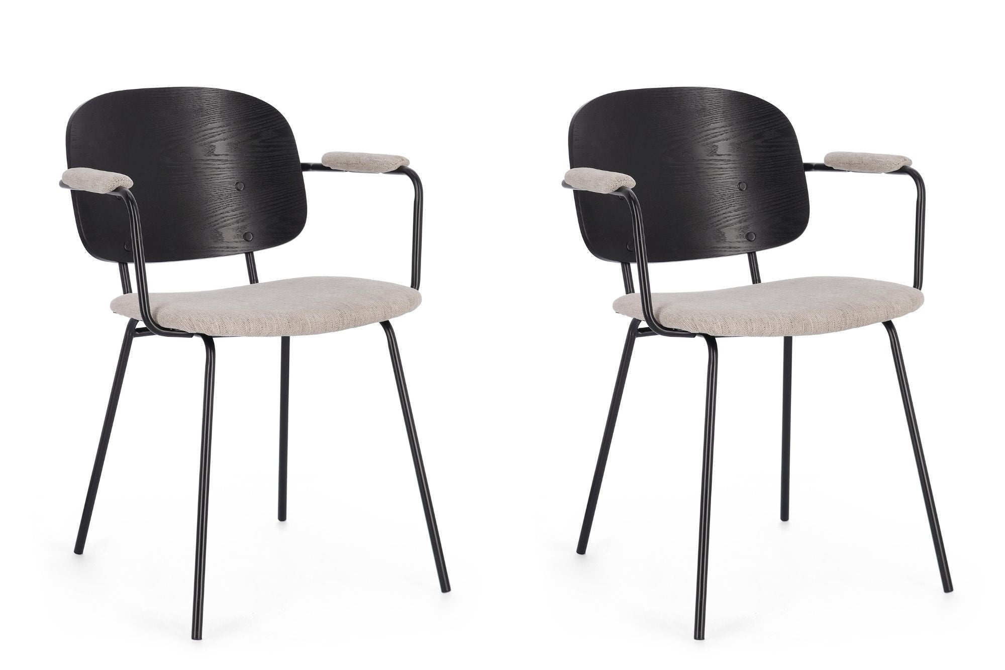 Chaises de salle à manger en bois et accoudoirs tissu (lot de 2) - JADE