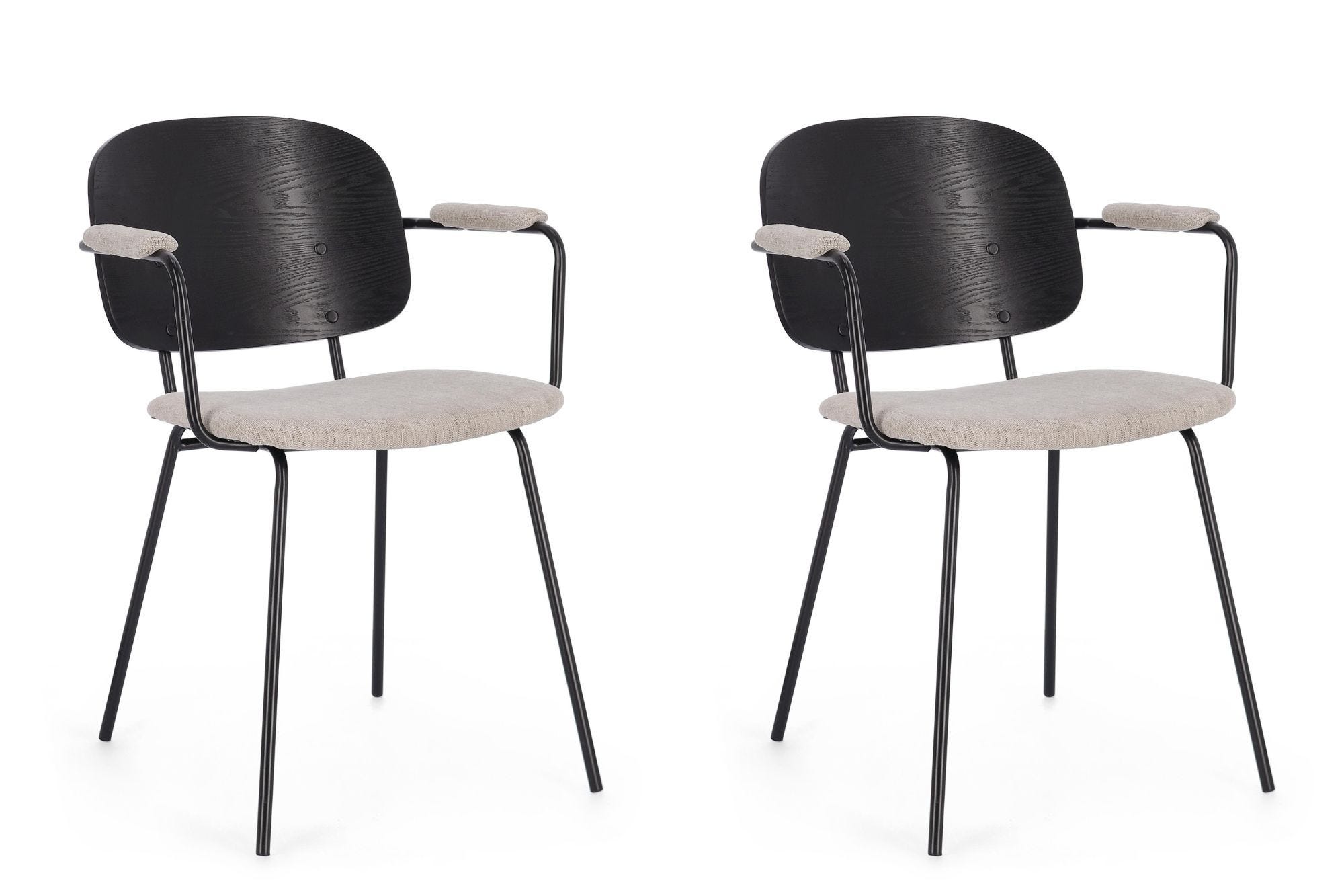 Chaises de salle à manger en bois et accoudoirs tissu (lot de 2) - JADE