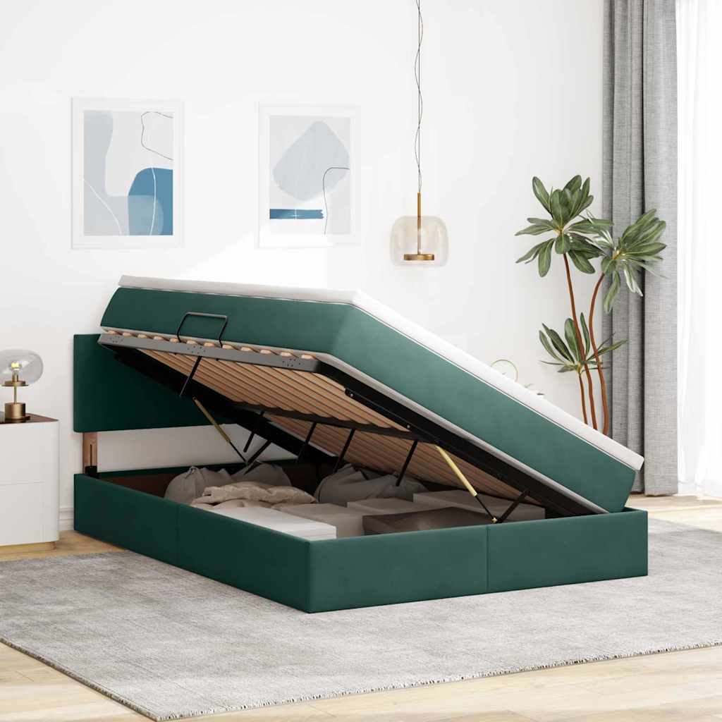 Lit avec rangement, vert foncé, 140 x 200 cm, en velours - 4