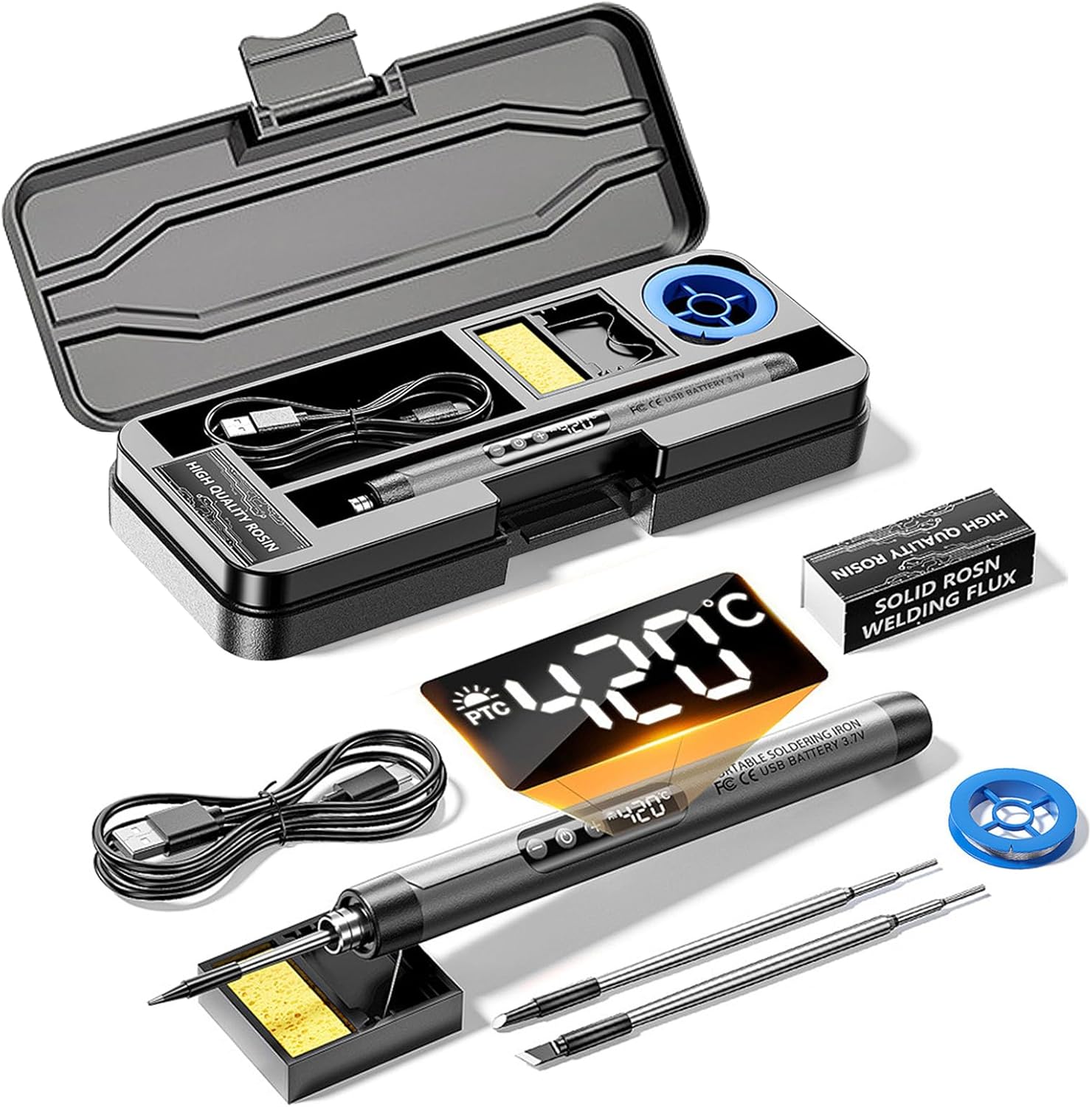 Fer à Souder Portable Sans Fil USB 260-420°C Avec 3 Pointes - Mini Fer à Souder Batterie Rechargeable
