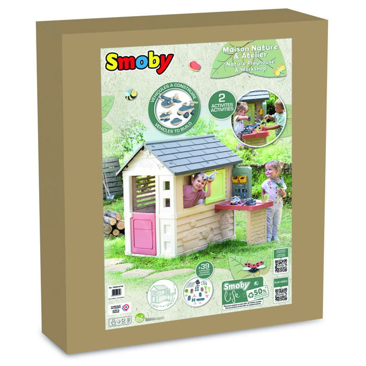Smoby Life - Maison Nature + Atelier - Fabriquée en France - Matiere Recyclée - 39 accessoires - Des 2 ans - 7