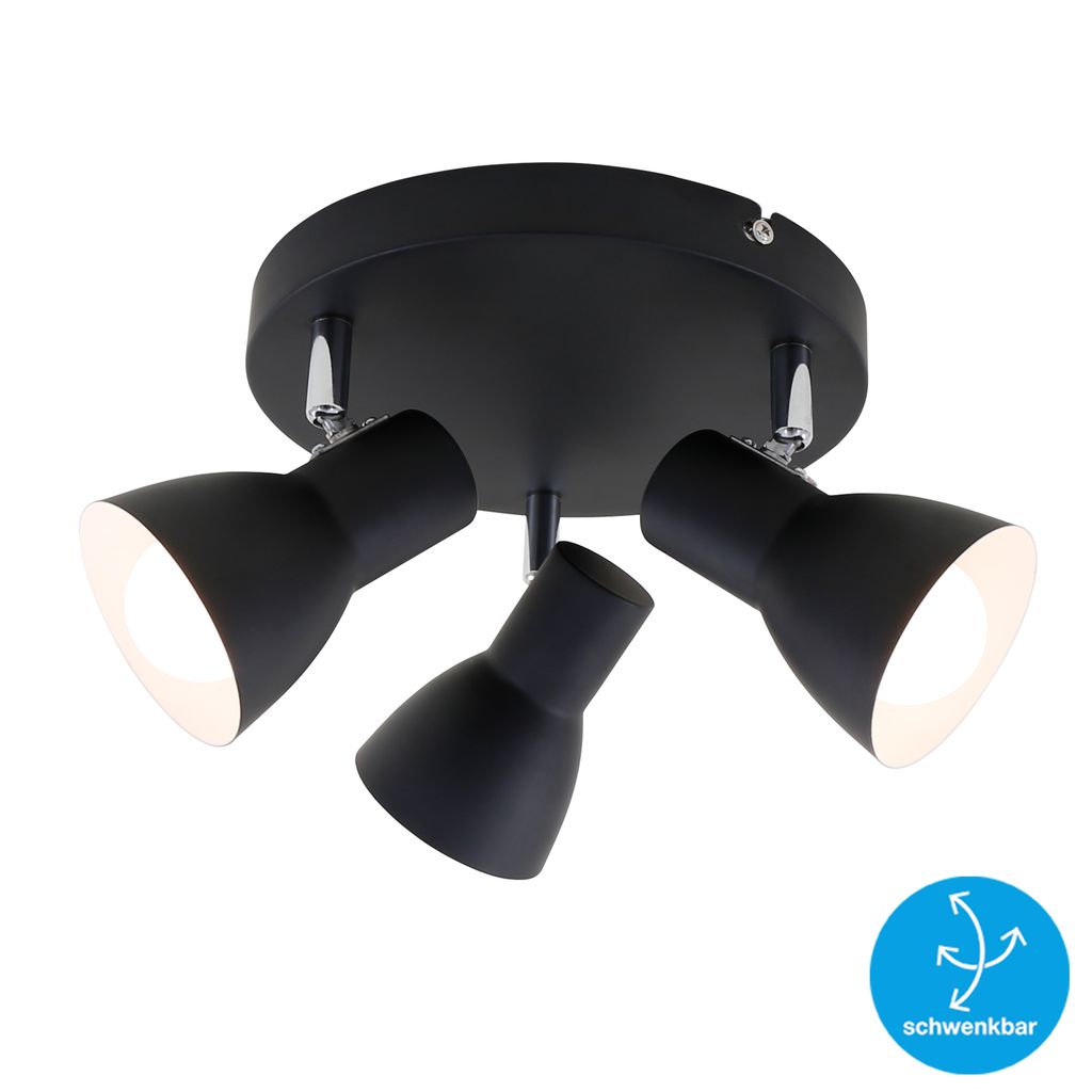 Plafonnier spot BRILONER LEUCHTEN CUP, 25 W, IP20, noir, métal, excl. 3x E14, Ø 21 cm - 3