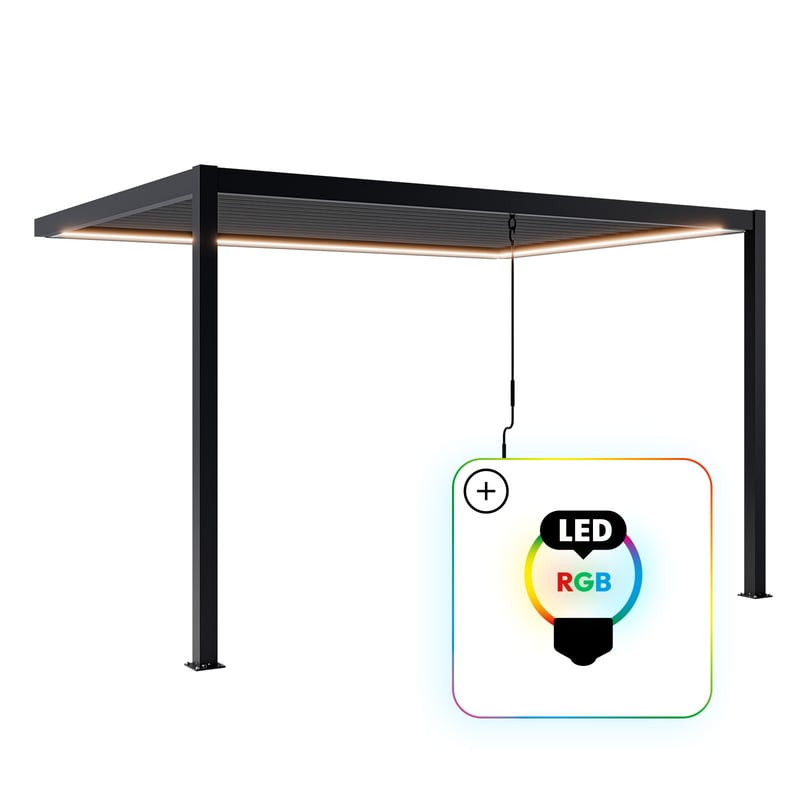Pergola NORDVIC Skyline Przyścienna LED 3x4 m Antracyt, 100% Aluminiowa