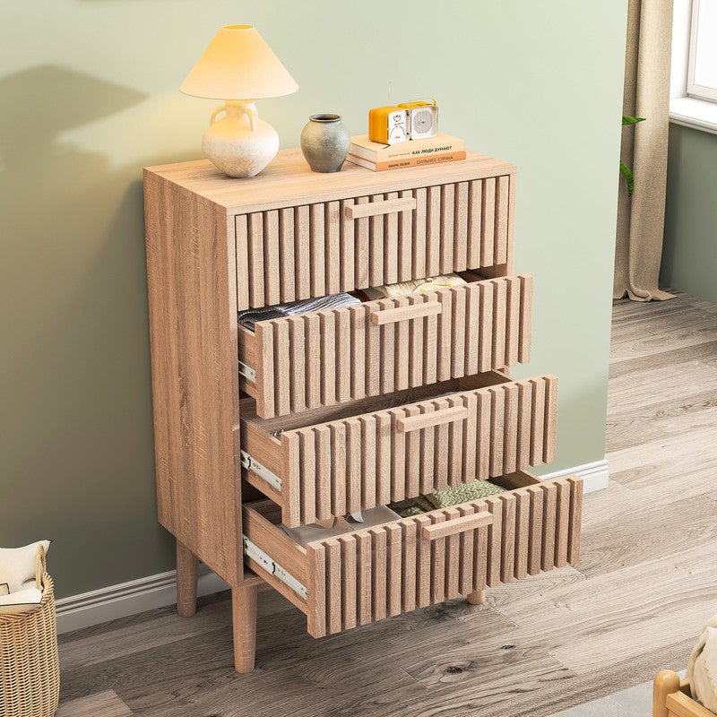 Commode à 4 tiroirs, Buffet, Meuble à chaussures, Table d'appoint, Meuble de rangement, Couleur bois naturel - 3