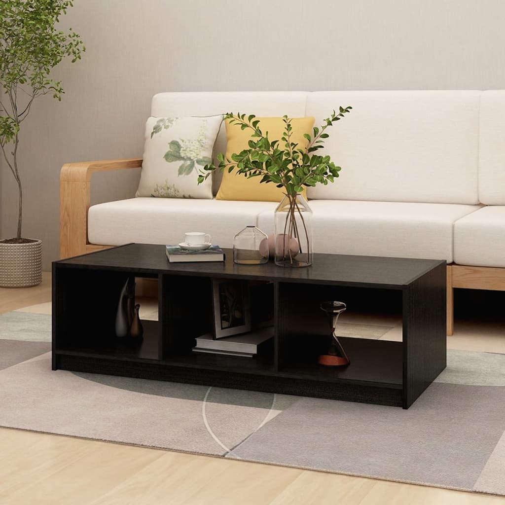 Stolik kawowy, czarny, 110x50x34 cm, lite drewno sosnowe