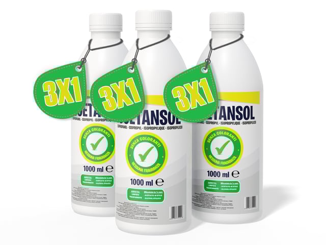 3x1 IPA ISOETANSOL 100AE, Isopropanolo, Alcool Isopropilico, Pulizia Stampanti 3D, Elettronica, Detergente per Vaschette ad Ultrasuoni, Multiuso