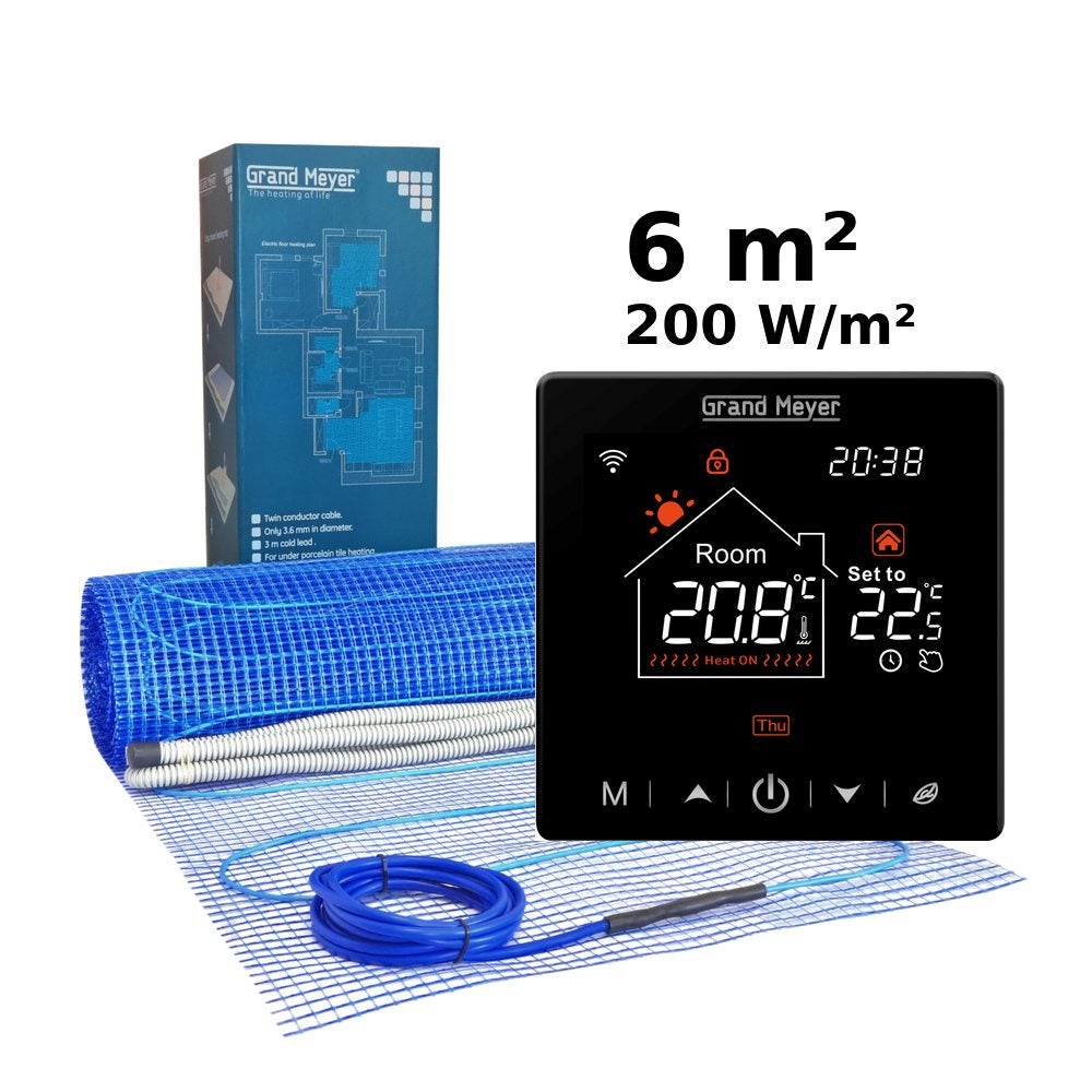 Zestaw do ogrzewania podłogowego 6 m², 200 W/m² + termostat SN-20 Wi-Fi programowalny