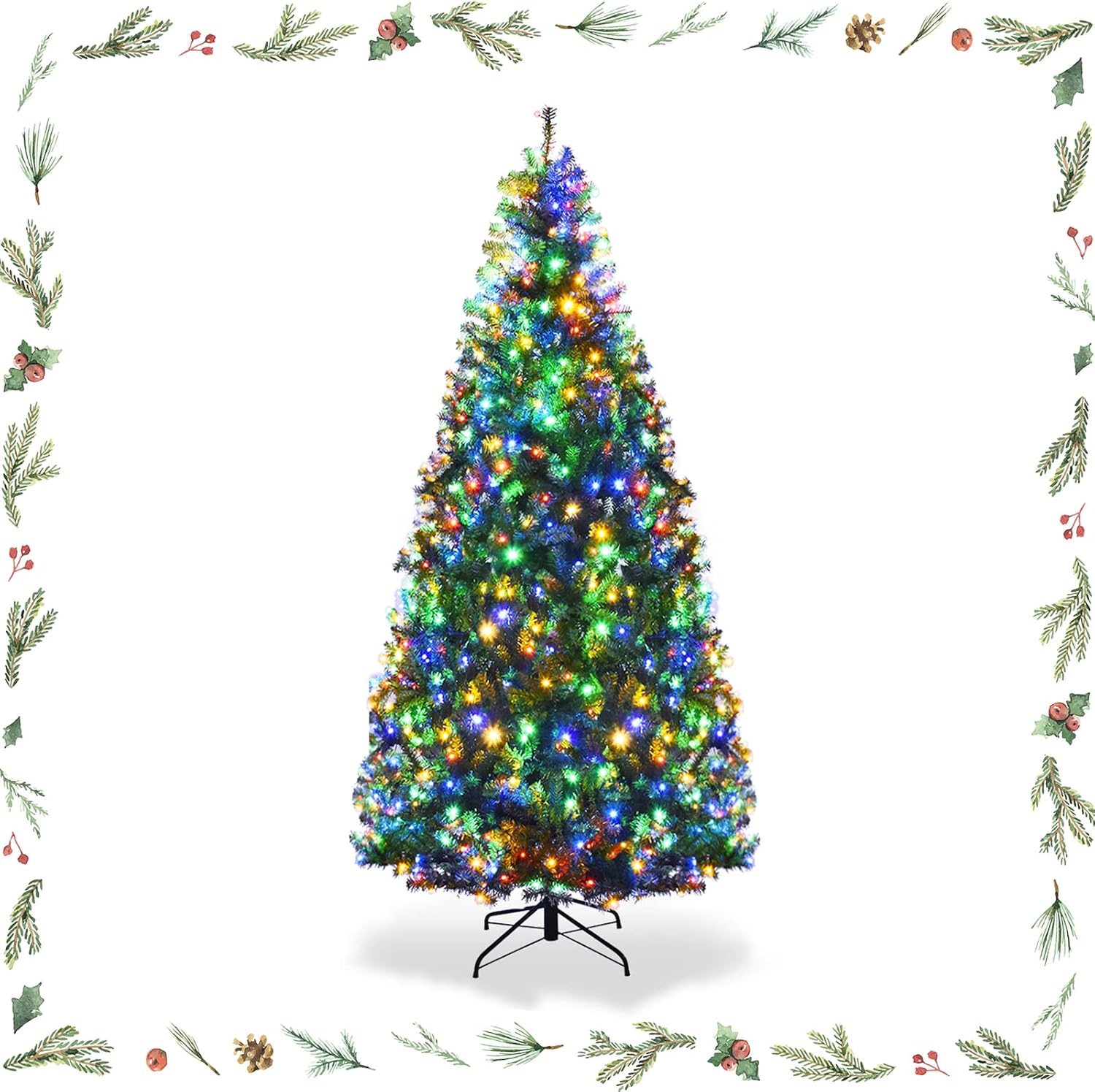 Árbol de Navidad artificial preiluminado de 210 cm con luces LED de 4 colores y blanco cálido, 11 modos de iluminación y apertura tipo paraguas - 9