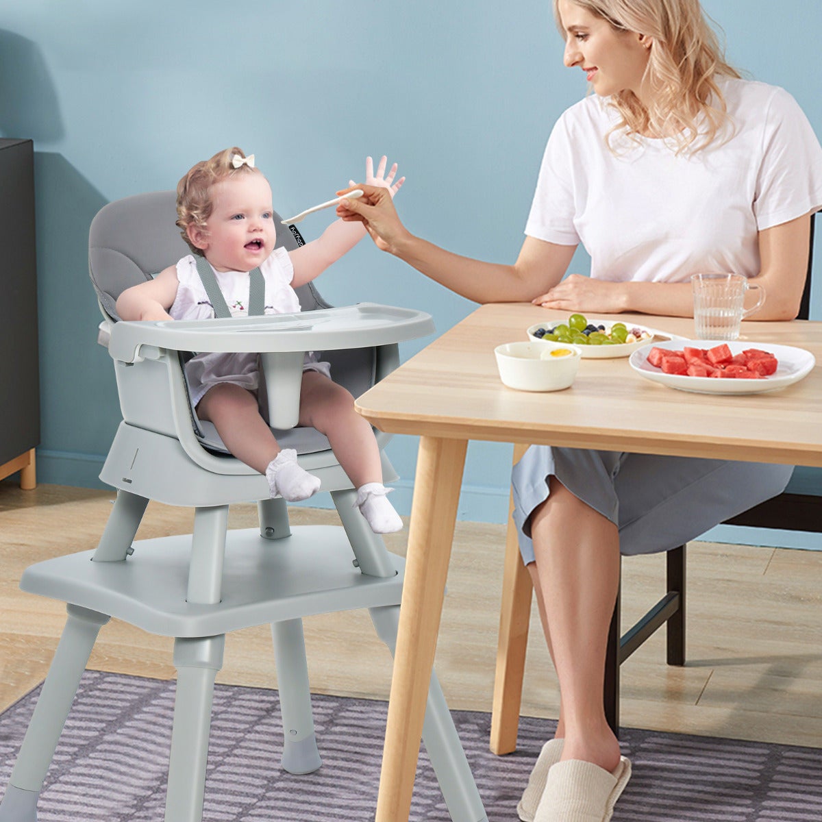 Chaise Haute Évolutive Pour Bébé, 6 En 1 Chaise De Repas Convertible Avec Coussin Amovible Harnais De Securitesiege Enfant Avec Plateau Adjustable Pour Bebe 6 36 Mois 91891796