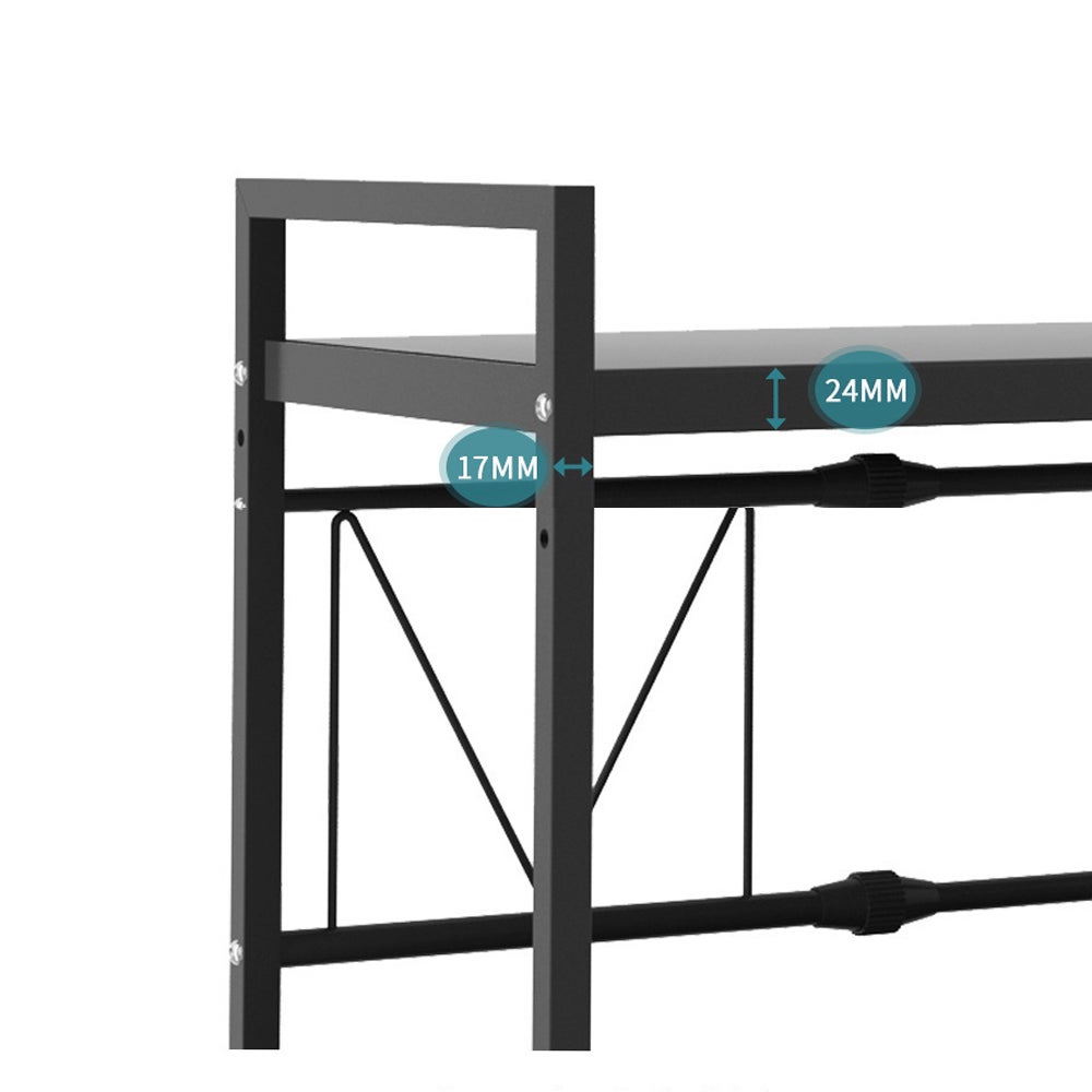 Meuble Rangement de Cuisine Support Four Micro-Ondes Extensible en Hauteur & Largeur - Noir, Acier au Carbone, 2 Niveaux d'étagère, 6 Crochets - 7
