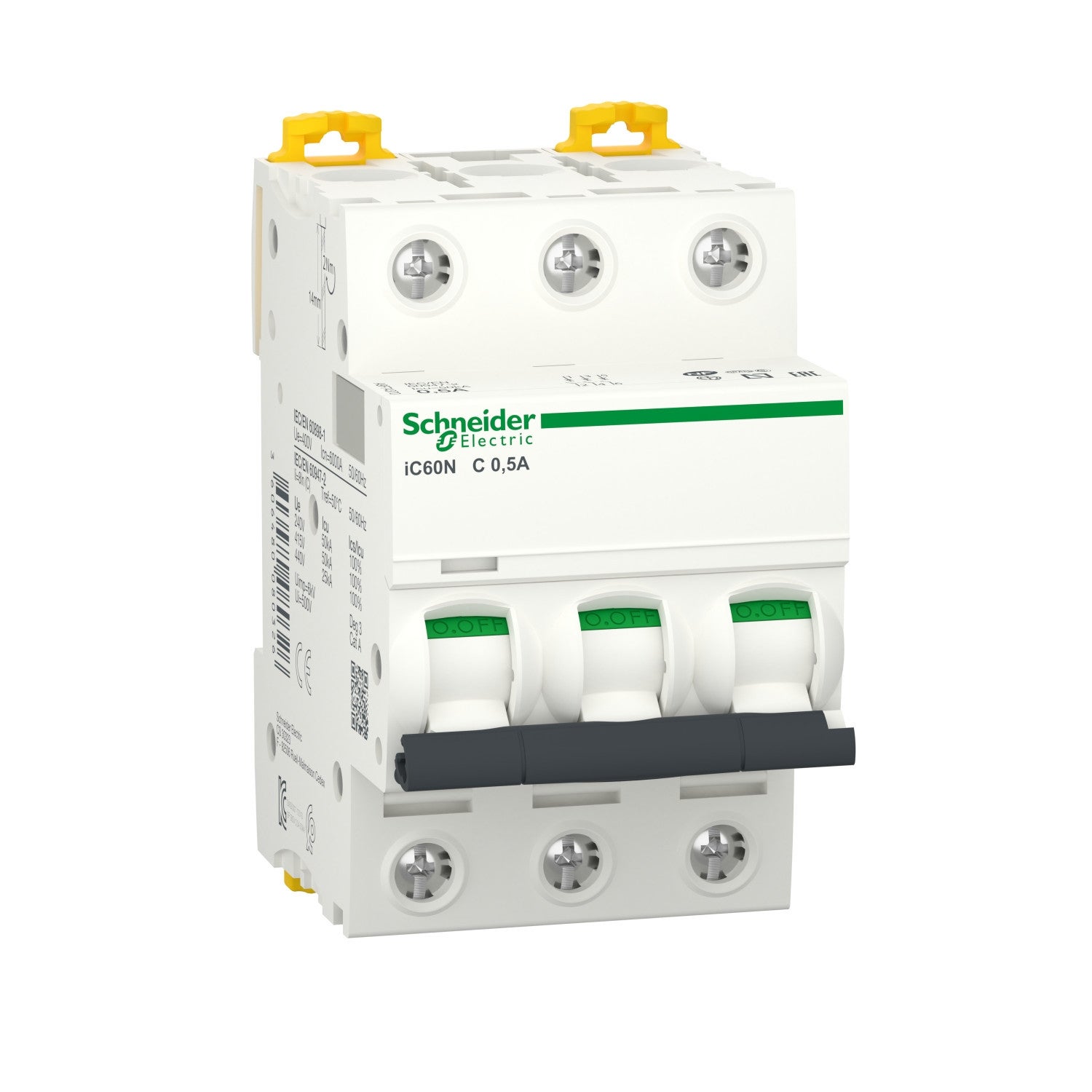 Disjoncteur 0,5 A - Acti9 - iC60N - 3P - Courbe C - 2