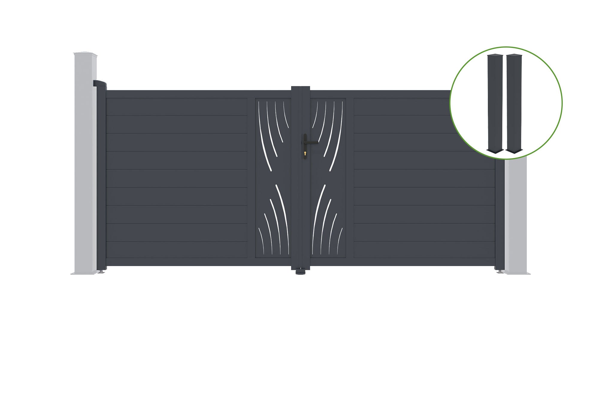 Brama skrzydłowa 3,5m VELETA wys. 160cm aluminium szare + 2 słupki 20x20cm wys.