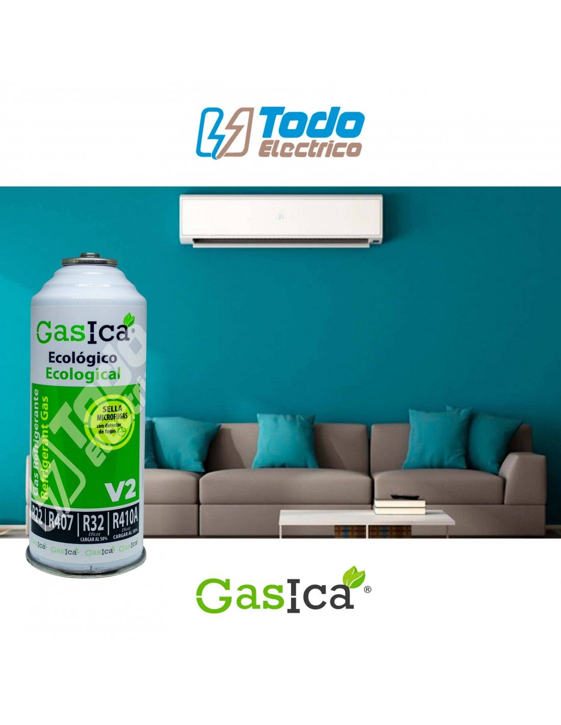Pack 4 Botellas Gas refrigerante orgánico GASICA V2 sustituto R22/R407/R290 y R410A 226gr + Llave de servicio - 7