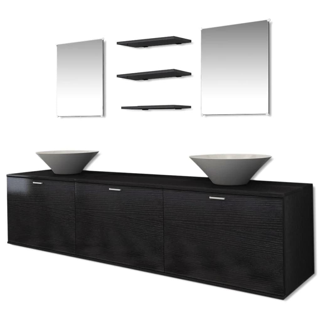 8 pièces de mobilier de salle de bain et lavabo Noir - 2