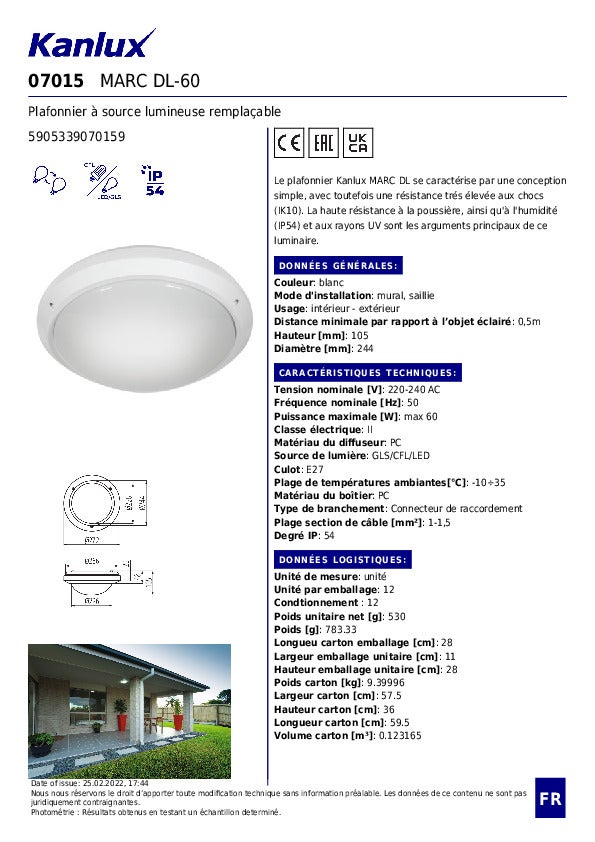 Plafonnier rond blanc Kanlux MARC 7015 24 cm E27 IP54 - 6