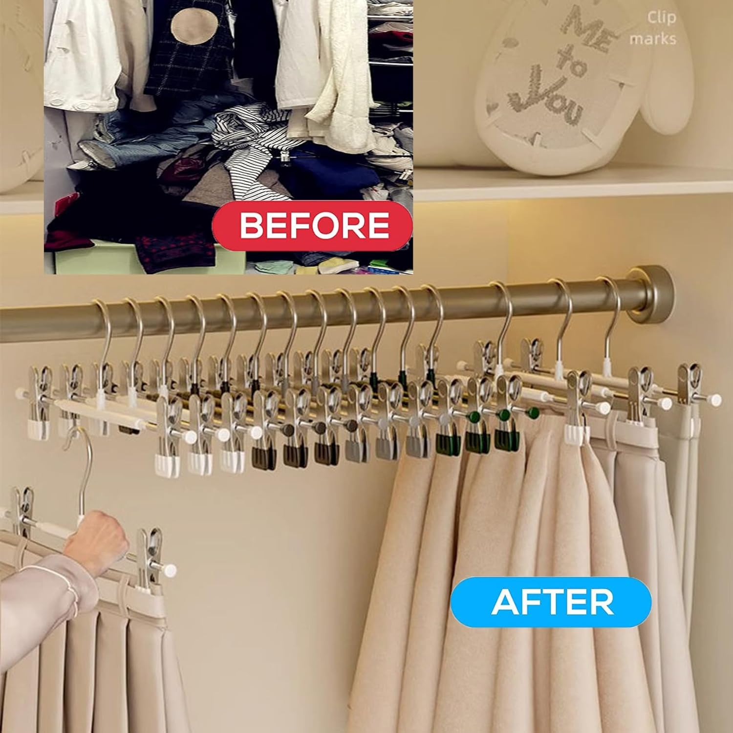 Pacote com 20 Cabides para Calças com Mecanismo Deslizante, Cabide Ajustável para Saia, Cabide Antiderrapante para Jeans, Cabide para Calças, Cinza - 5