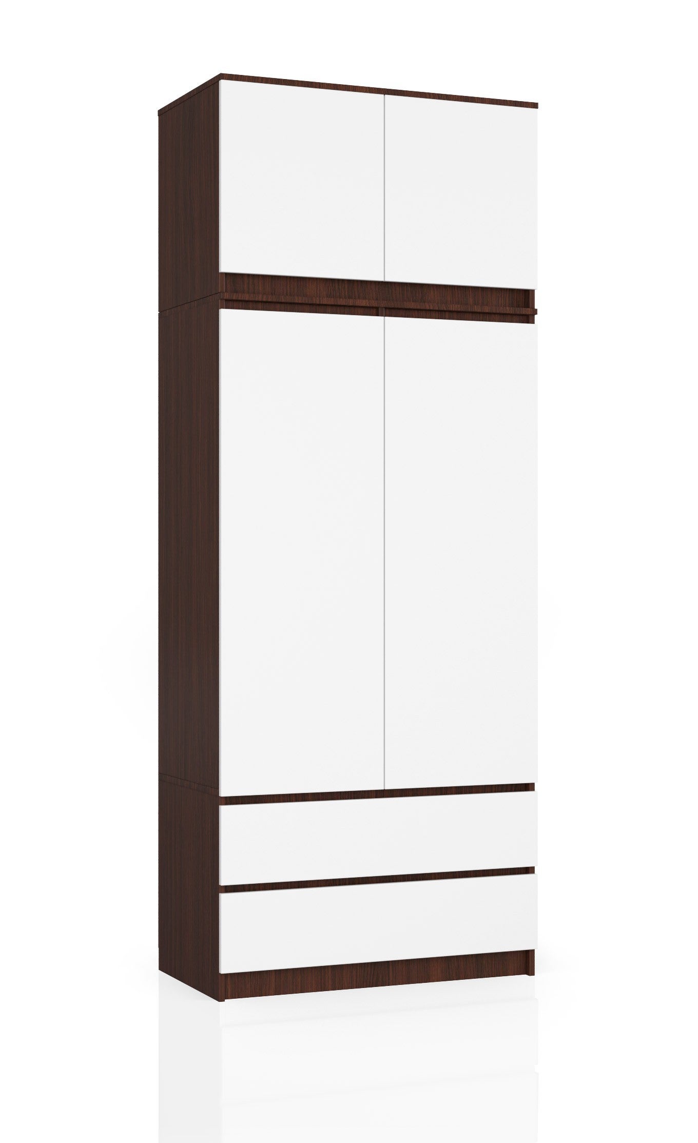 Szafa AKORD S90 z nadstawką Wenge 90 cm 2 drzwi 2 szuflady kolor Biały mat 6 półek 90x51x234 cm