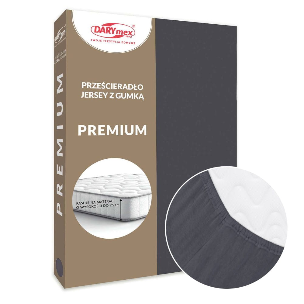 Prześcieradło jersey z gumką 120 x 200 kolor ciemny szary PREMIUM - Darymex