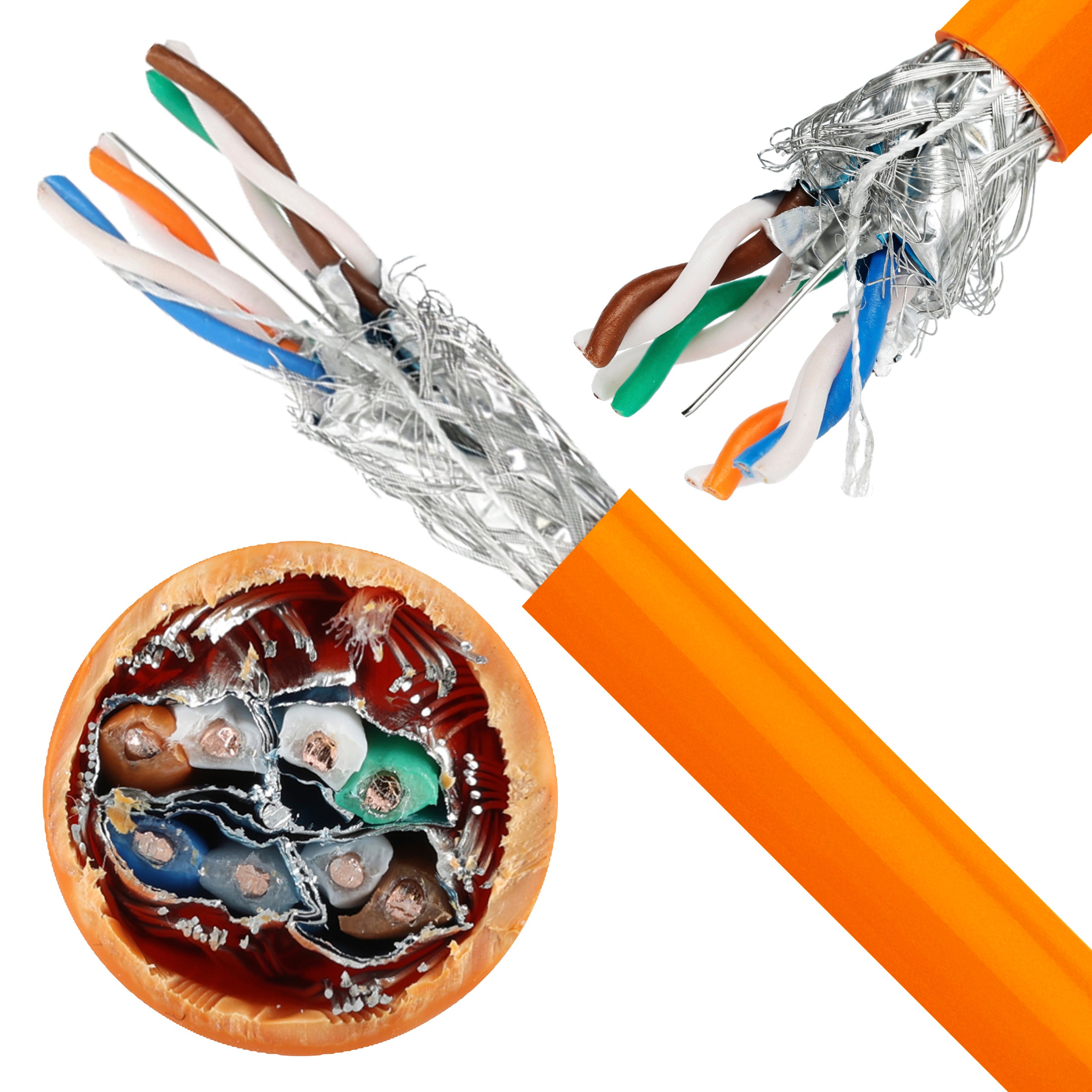 Kabel sieciowy S/FTP kat.7 skrętka 4x2x0,56mm wewnętrzny Dca bezhalogenowy LSOH pomarańczowy SecurityNET 100m