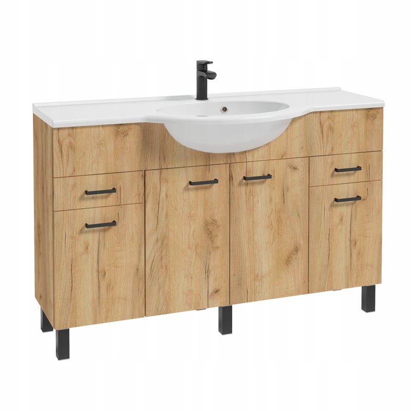 Szafka do Łazienki z Umywalką Duża 130 cm Dąb Craft Złoty Stojąca Nóżki