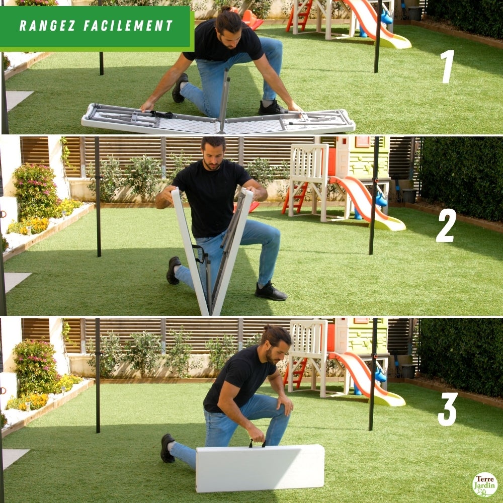 Banc de jardin pliable en acier et plastique - 4 places - Compact - Blanc - 183x30x44 cm - 4