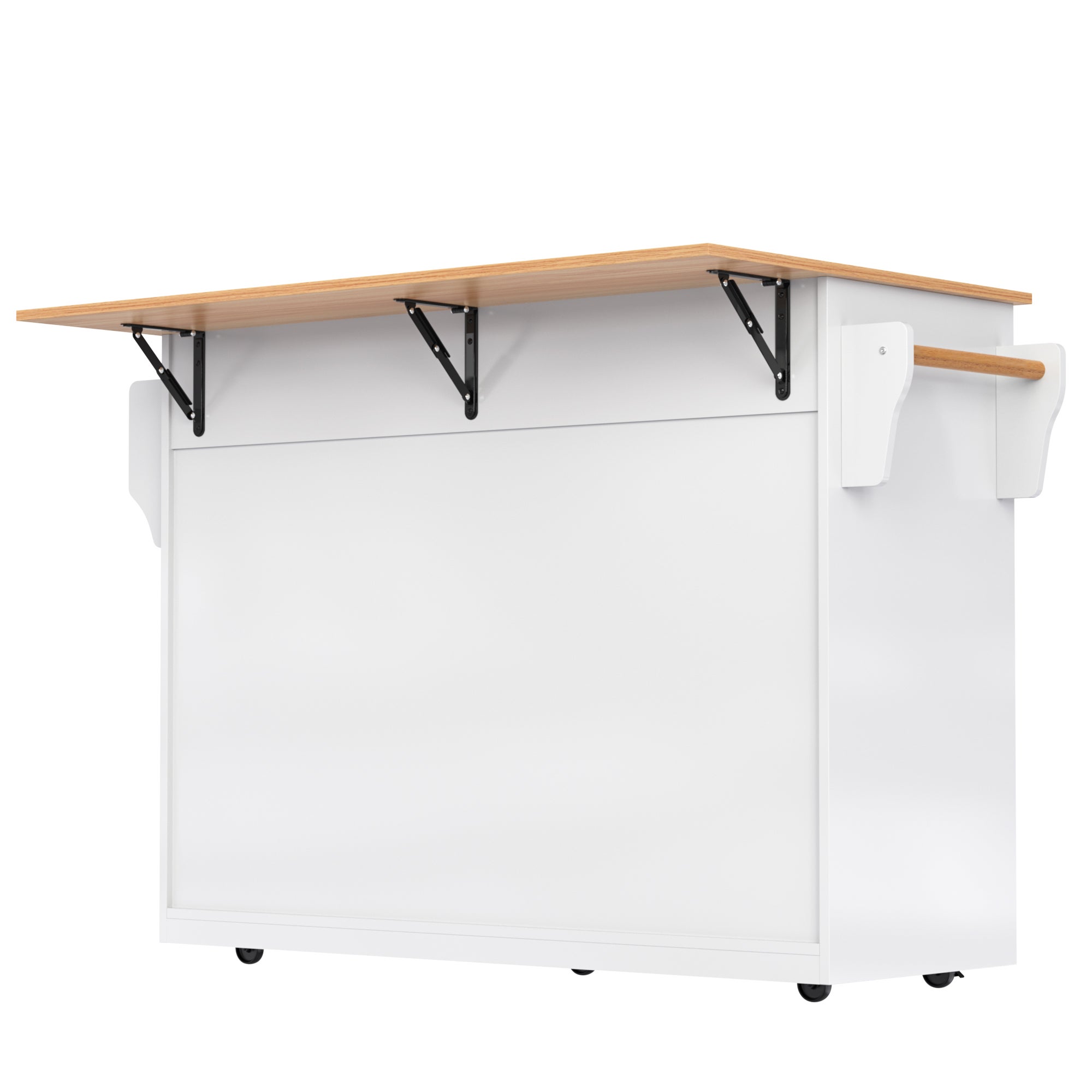 Ilot central de cuisine - 2 tiroirs et 4 compartiments - pieds en roulettes ou en bois - Blanc - 9