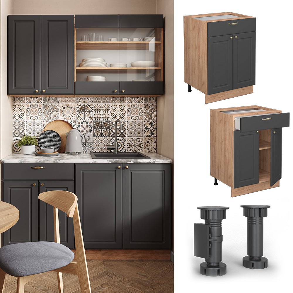 Vicco Meuble de cuisine Fame-Line, Anthracite-or, 30cm , PT Chêne | Leroy Merlin
