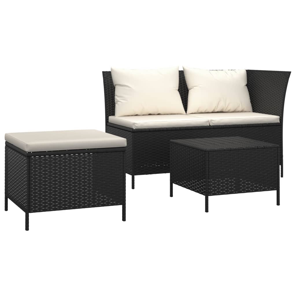 Maison Exclusive - Set Divani da Giardino 3 pz con Cuscini Nero in Polyrattan - 2