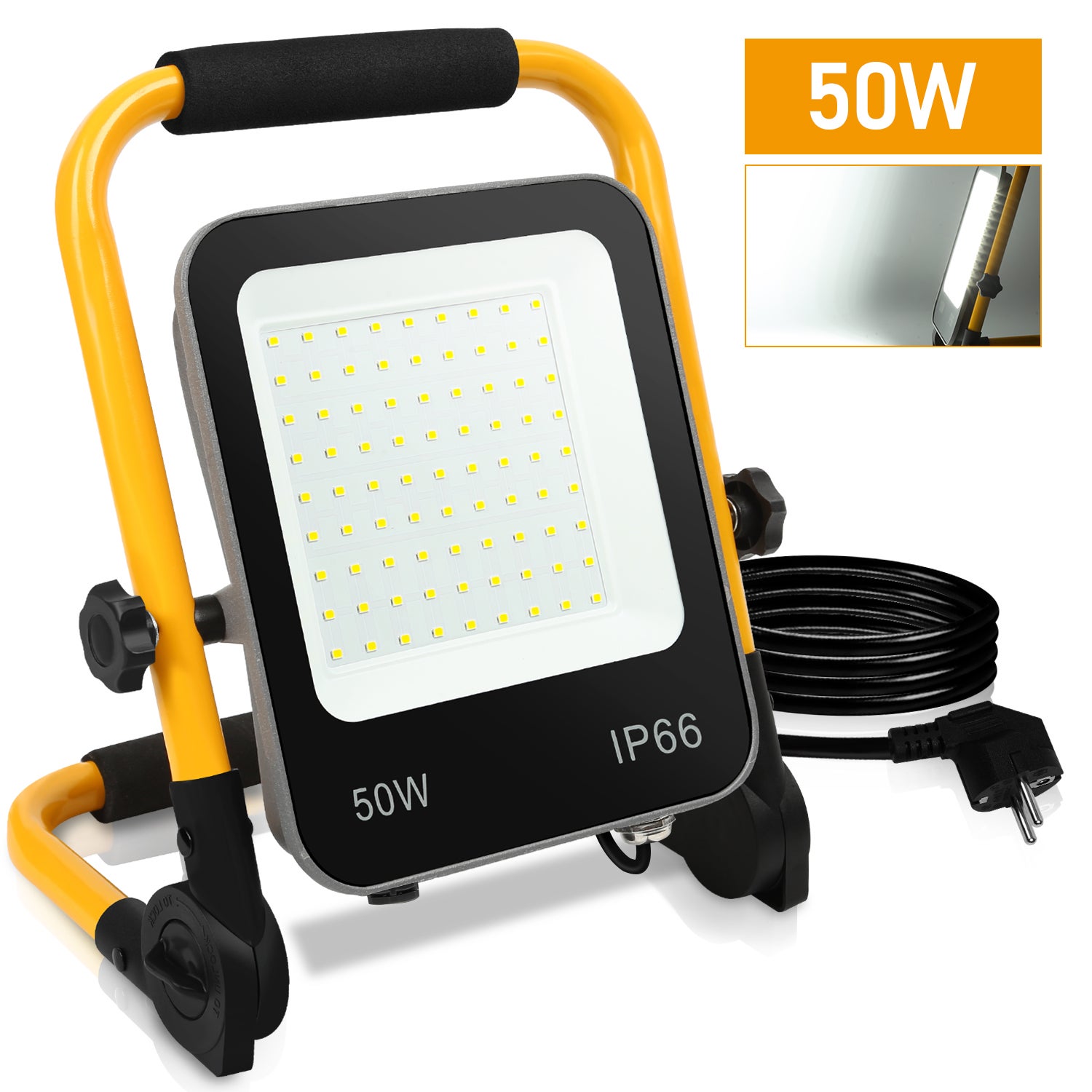 Projecteur LED Chantier 50W-200W Avec Trépied - IP66 - 6000K/3000K - 3m Câble