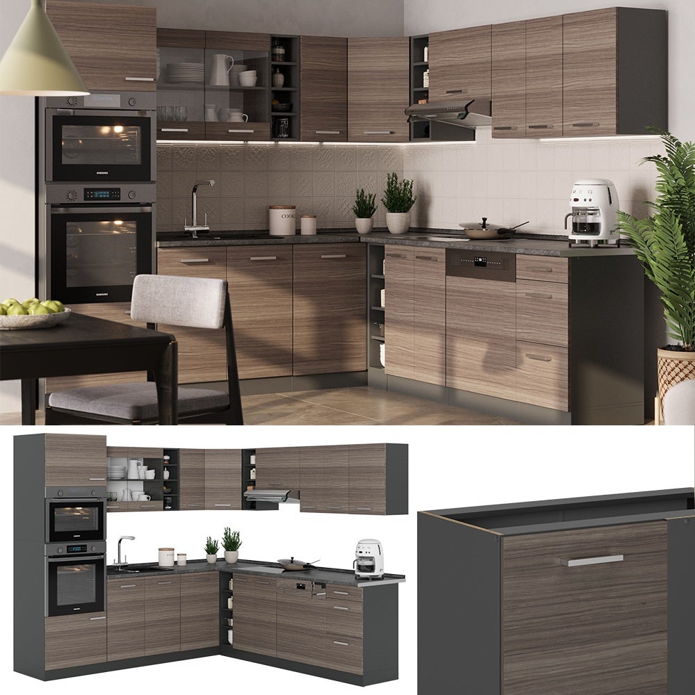 Vicco Cuisine en angle R-Line, Gris noble/Anthracite, 247 x 237 cm, PT Chêne - 4