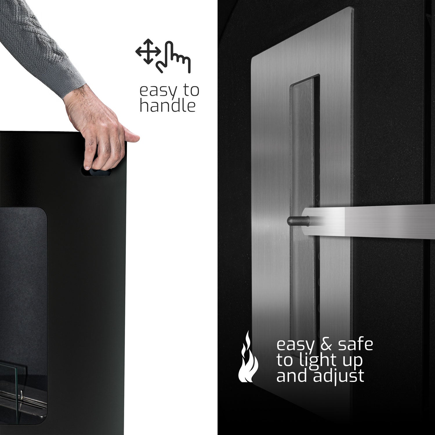 Ottaviano - Chimenea de bioetanol de suelo con doble estante de melamina, ø 40xH67,5 cm color negro - 4