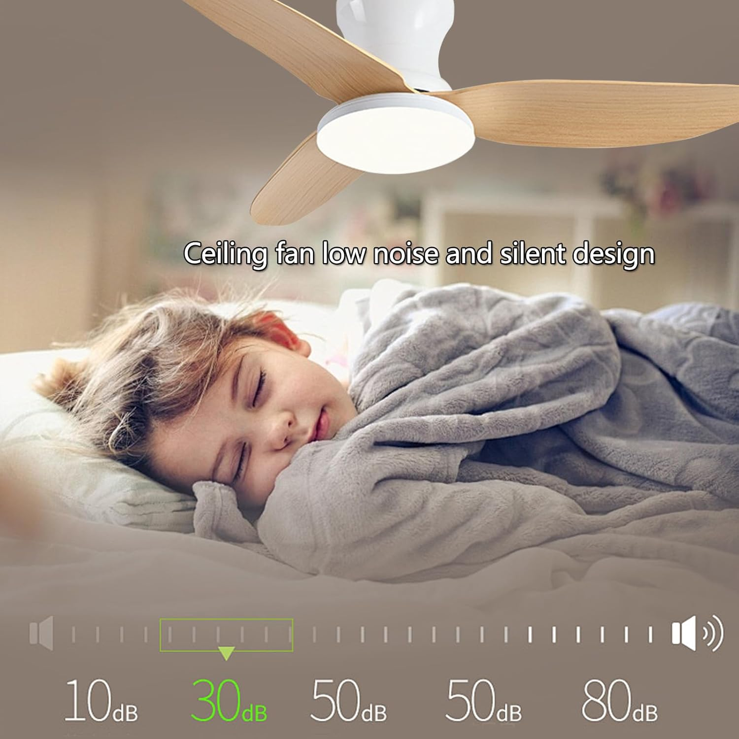 Ventilateur de plafond 100 cm avec lampe, télécommande/application, intensité variable, 6 vitesses de ventilation, minuterie - 7