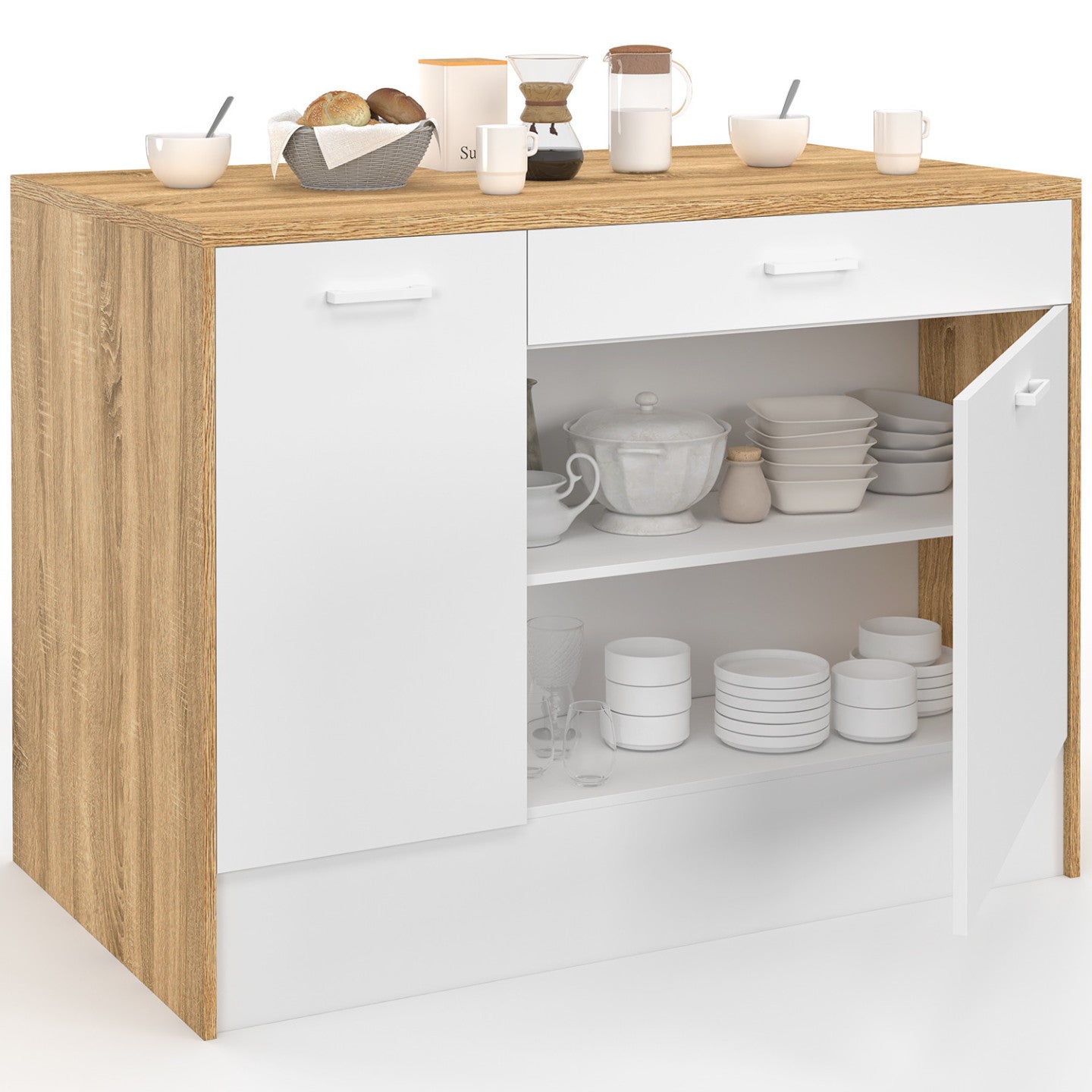 Ilot central LIO maxi capacité de rangement bois et blanc - 5