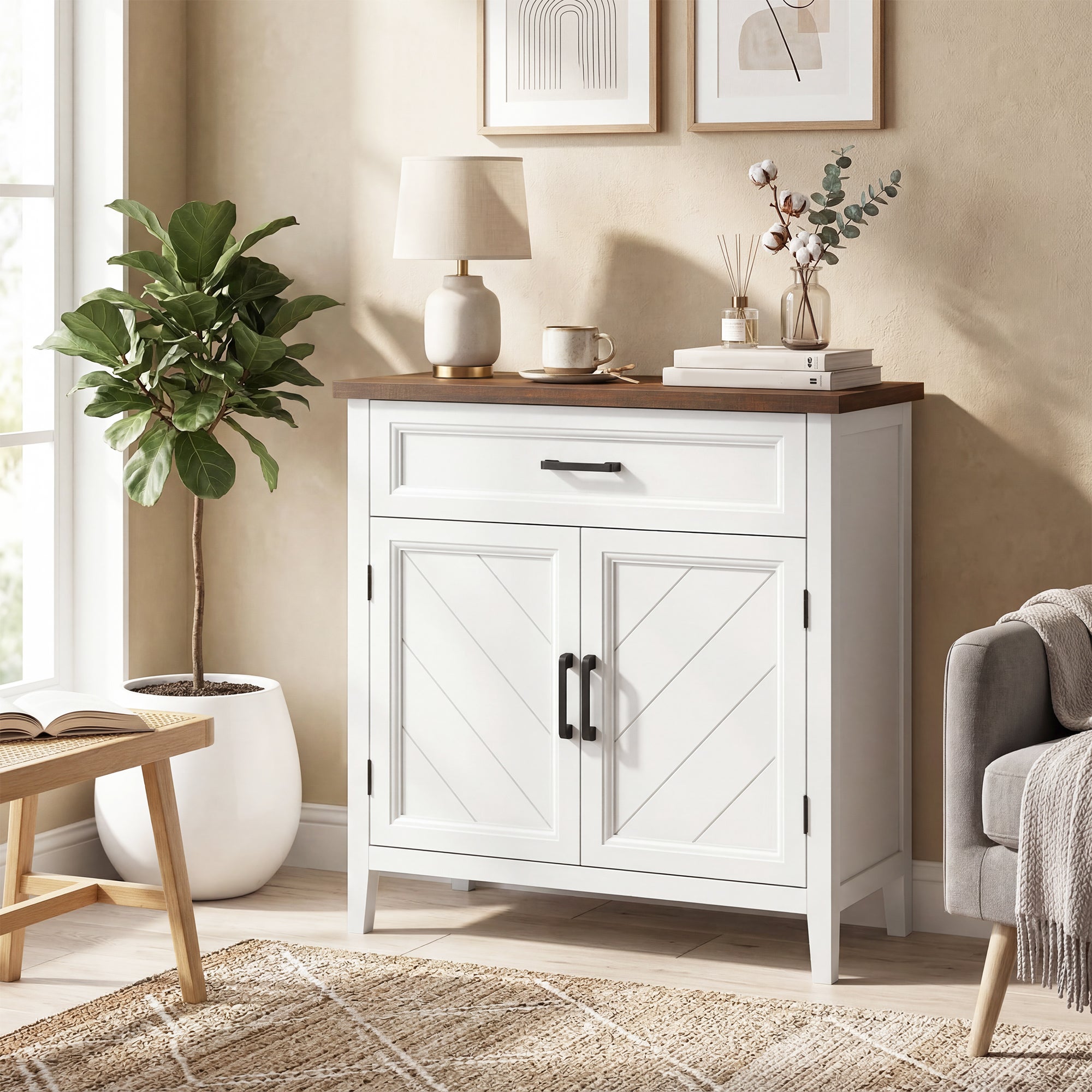 Buffet salon 2 portes tiroir étagère 76 x 35 x 80 cm blanc | Leroy Merlin