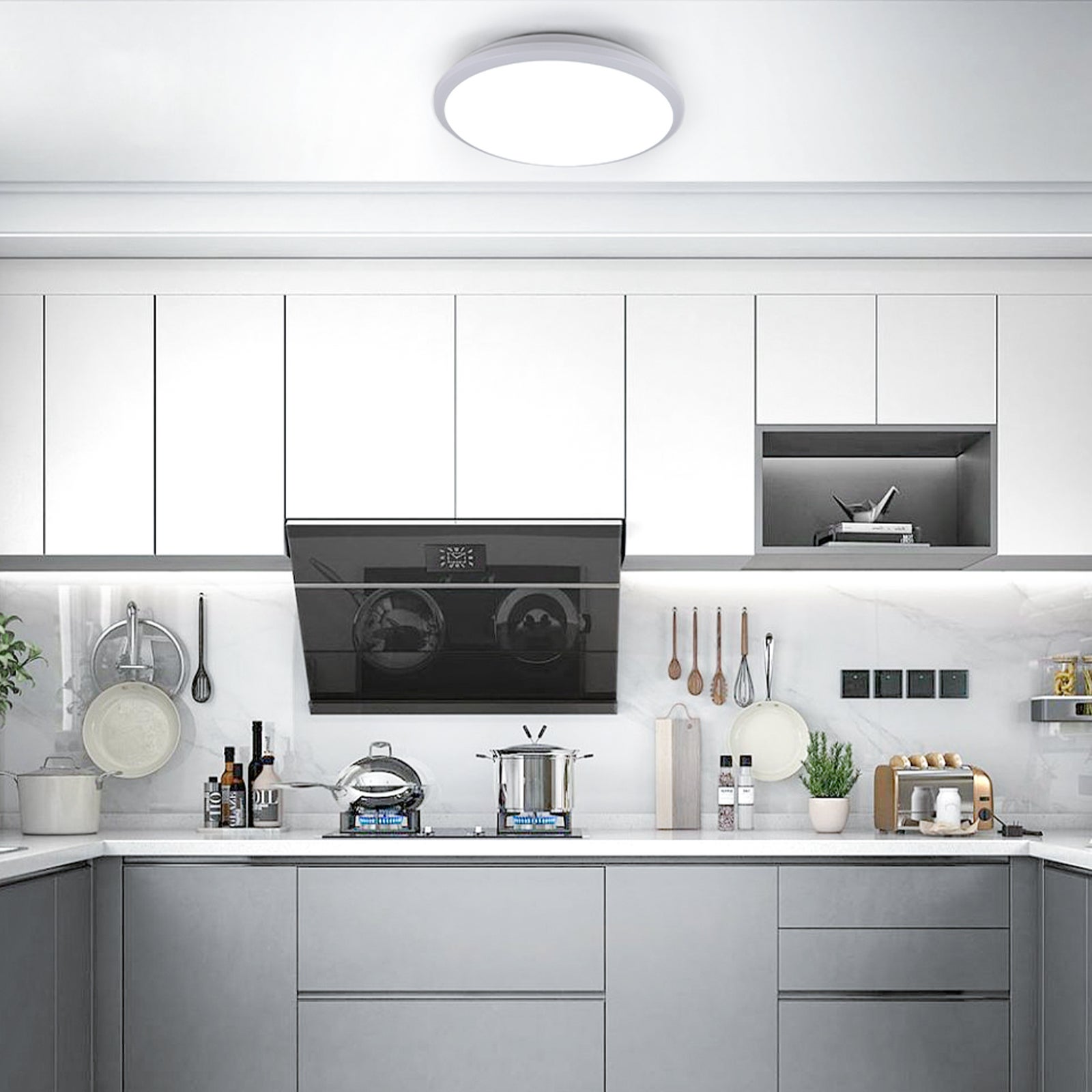 GOECO Lámpara de Techo LED Redonda Moderna, Blanca, 24W, Ø 30cm, 2400LM, Lámpara de Techo Impermeable IP54, 6000K - 6