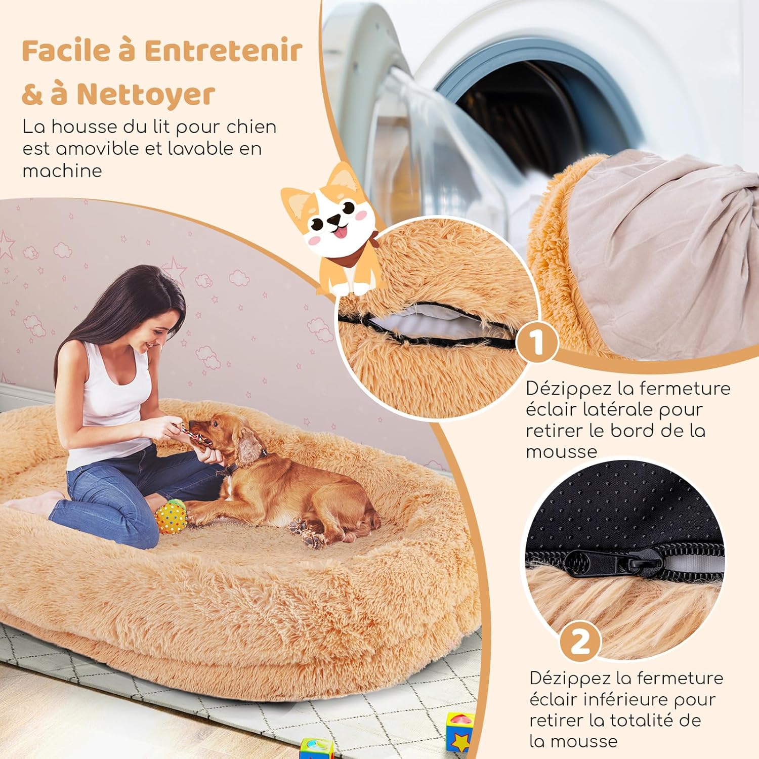 Letto per Cani Umani, Cuccia per Cani di Taglia Umana con Coperta Morbida, Cuscino Morbido, Letto Pelo Finto Gigante e Lavabile per Persone e - 6