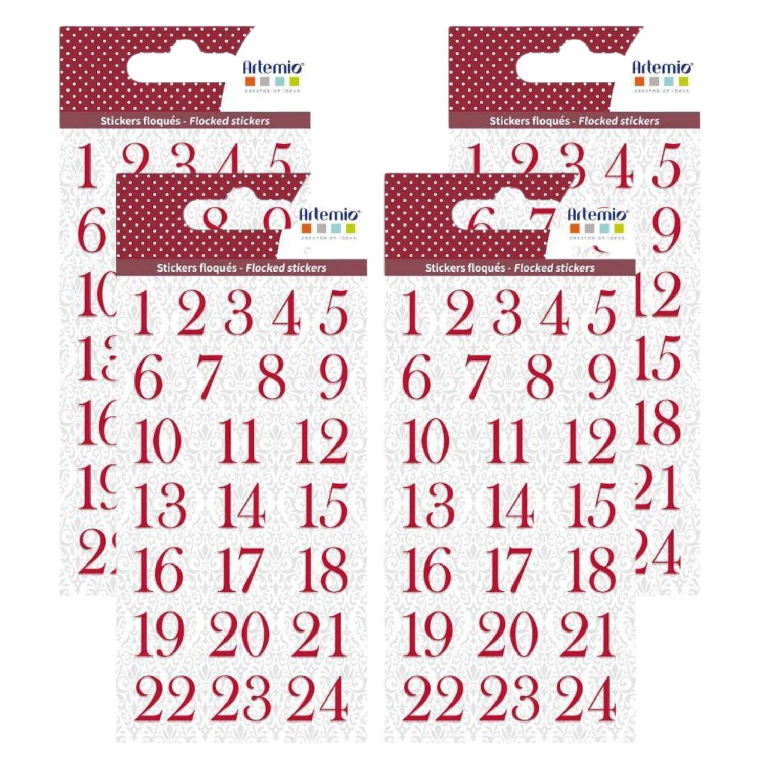 96 pegatinas rojas de números flocados para Calendario de Adviento ...