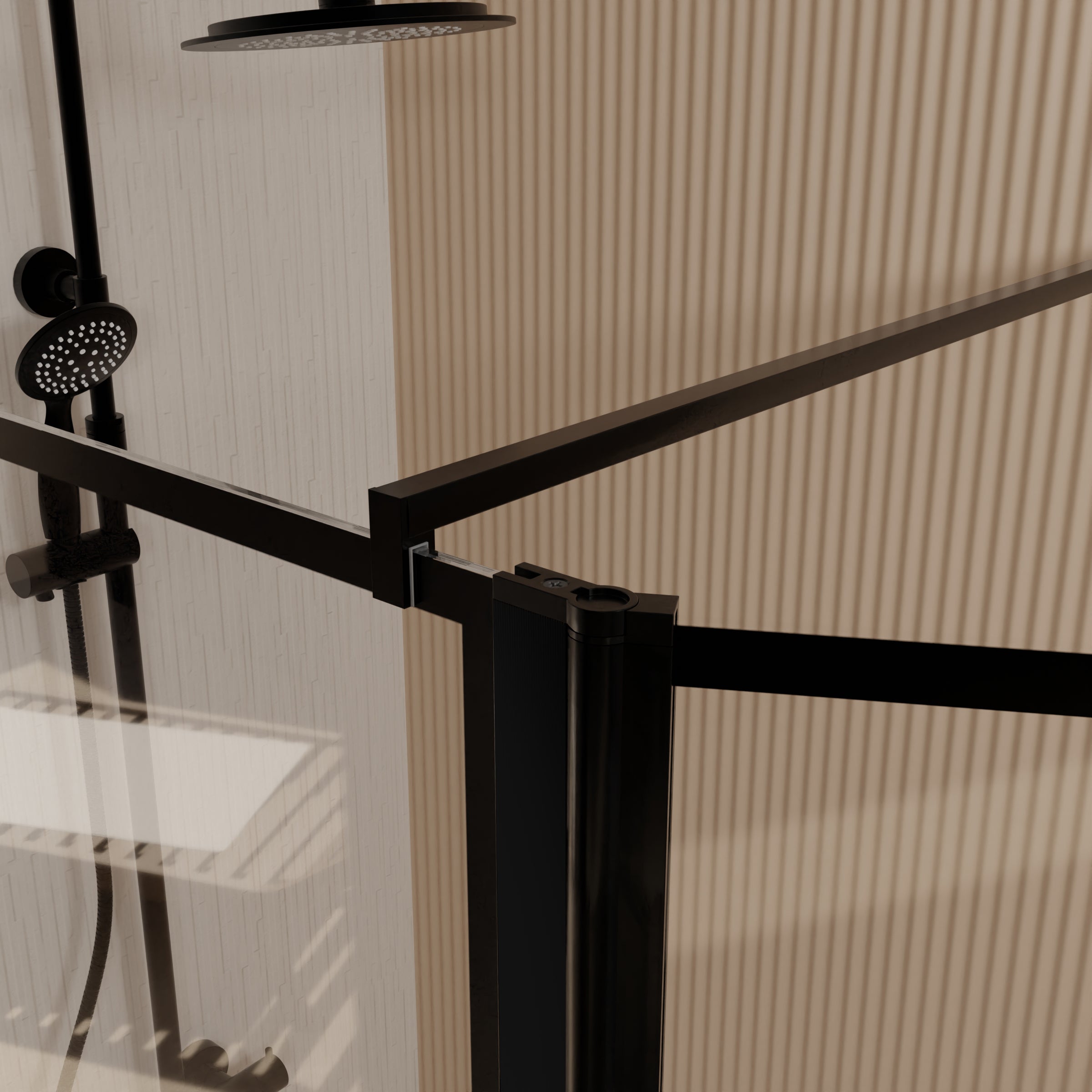 Paroi de Douche avec Volet Pivotant 90+40x195cm - Verre 8mm Anticalcaire - Motifs et Profilés Noir - 2